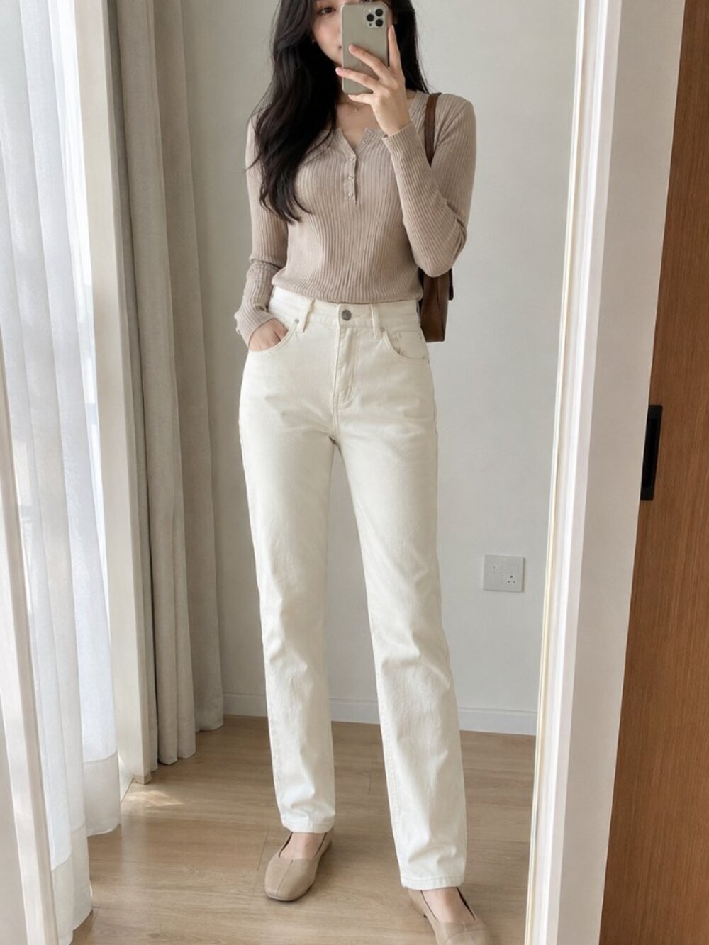 Ivory Straight Leg Jeans Minimalist Korean Style 27